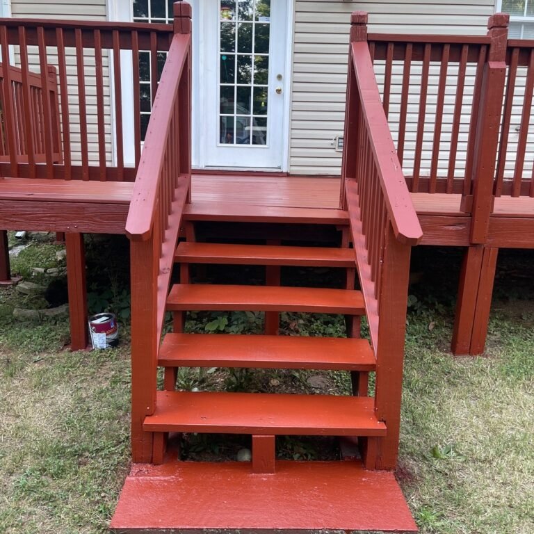 Red stained deck and front steps